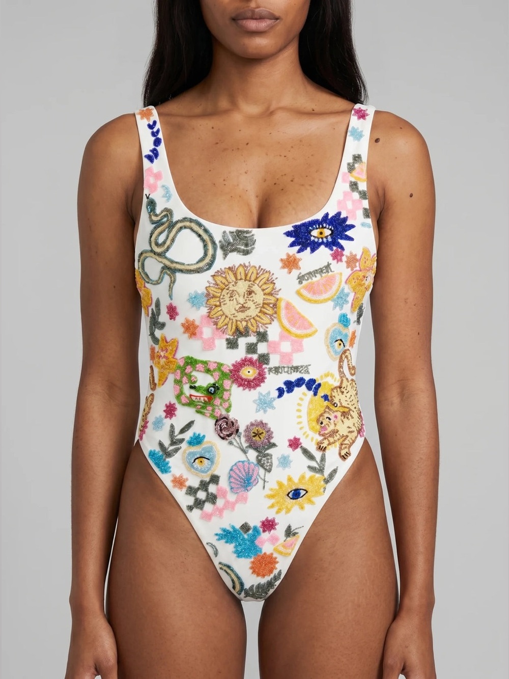 Oceanus Swimwear NWT Medium Sunny Snake Beaded Swimsuit in White - Picture 6 of 12